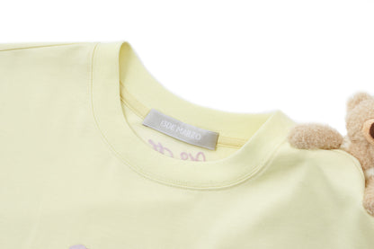 13DE MARZO Floral Appliqué Style Long Sleeve T-shirt Yellow