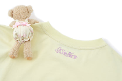 13DE MARZO Floral Appliqué Style Long Sleeve T-shirt Yellow