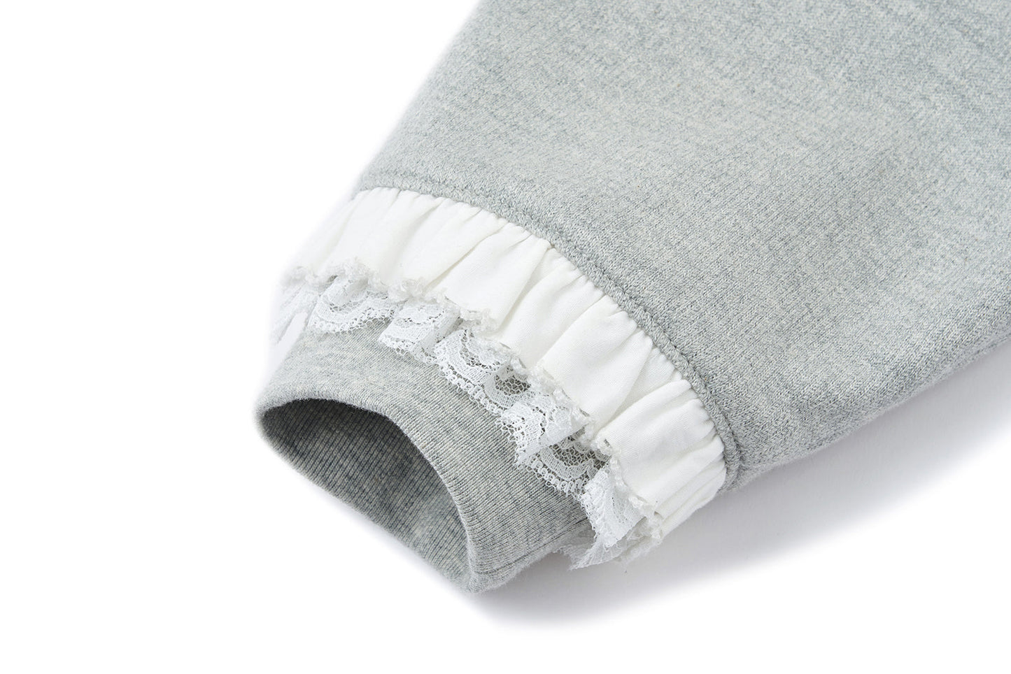 13DE MARZO Lace-Brim Pullover Hoodie Grey