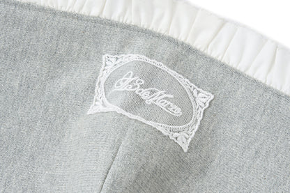 13DE MARZO Lace-Brim Pullover Hoodie Grey