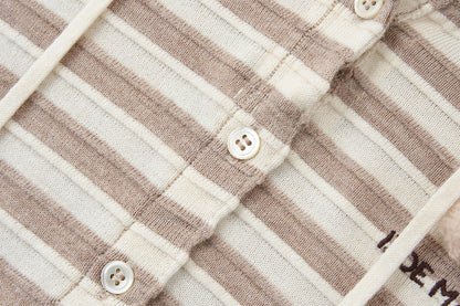 13DE MARZO Striped Bear Embossed Fitted Long Sleeve Khaki