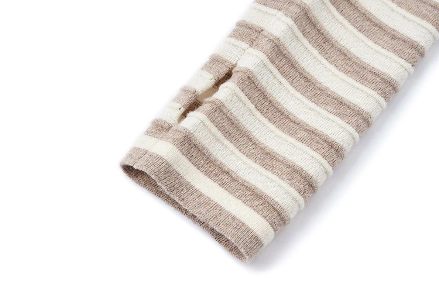 13DE MARZO Striped Bear Embossed Fitted Long Sleeve Khaki