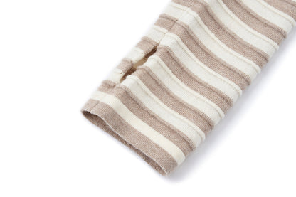 13DE MARZO Striped Bear Embossed Fitted Long Sleeve Khaki