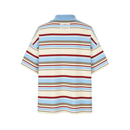 13DE MARZO V-Neck Polo Stripe T-shirt Blue