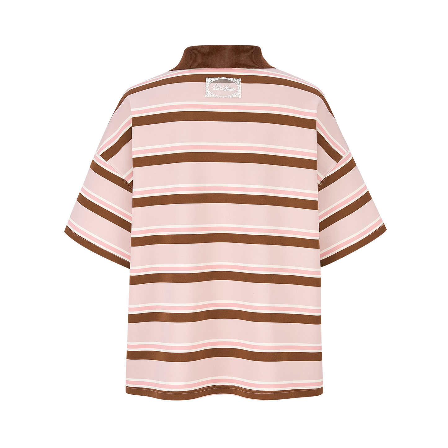13DE MARZO V-Neck Polo Stripe T-shirt Pink