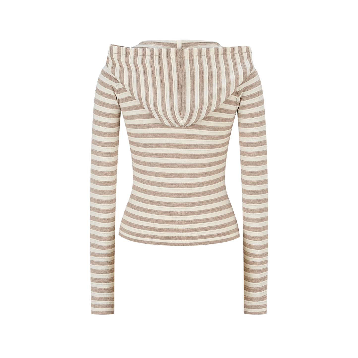 13DE MARZO Striped Bear Embossed Fitted Long Sleeve Khaki