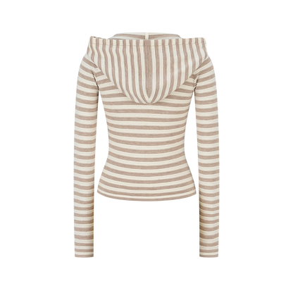 13DE MARZO Striped Bear Embossed Fitted Long Sleeve Khaki