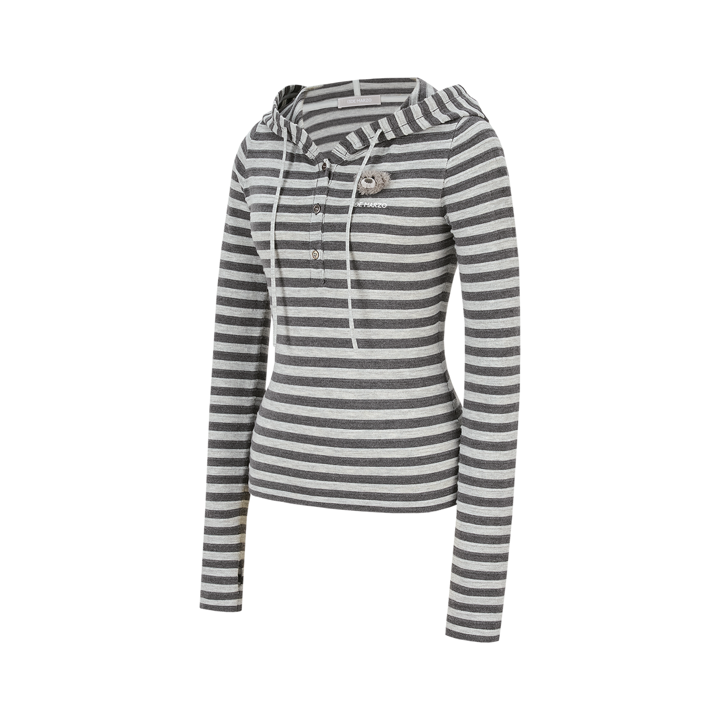 13DE MARZO Striped Bear Embossed Fitted Long Sleeve Grey