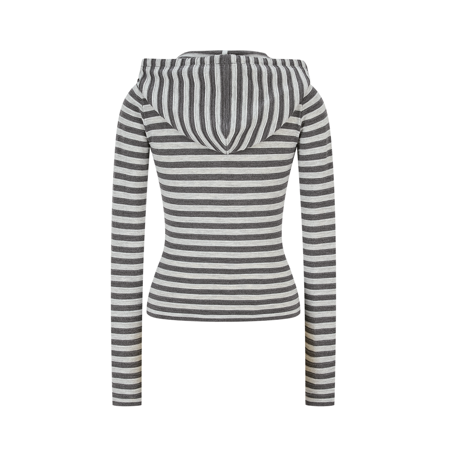 13DE MARZO Striped Bear Embossed Fitted Long Sleeve Grey