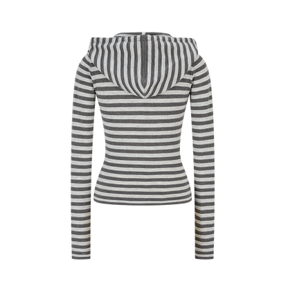 13DE MARZO Striped Bear Embossed Fitted Long Sleeve Grey