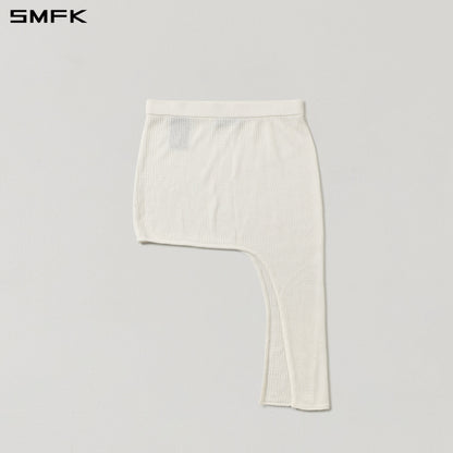SMFK Myth Aeolus Asymmetry Knit Evening Short Dress Tencel+Silk Cloud White