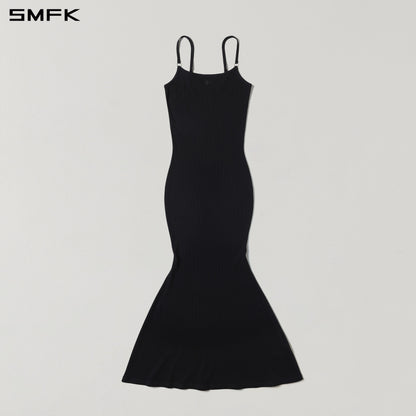 SMFK Vintage Nomadic Silk Camisole Long Dress Silk+Cotton Wild Black