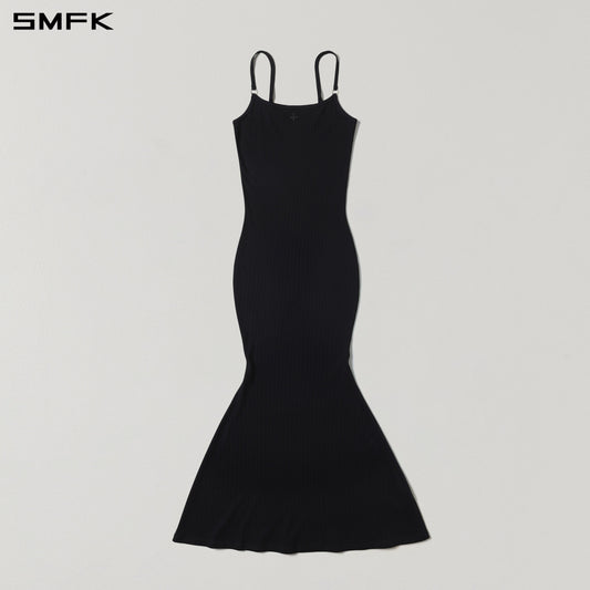 SMFK Vintage Nomadic Silk Camisole Long Dress Silk+Cotton Wild Black