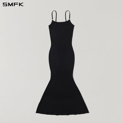 SMFK Vintage Nomadic Silk Camisole Long Dress Silk+Cotton Wild Black