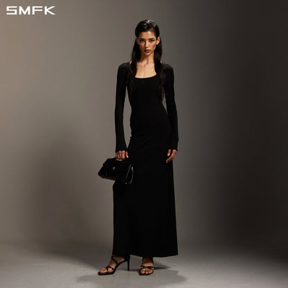 SMFK Vintage Nomadic Silk Long Dress Silk+Cotton Wild Black