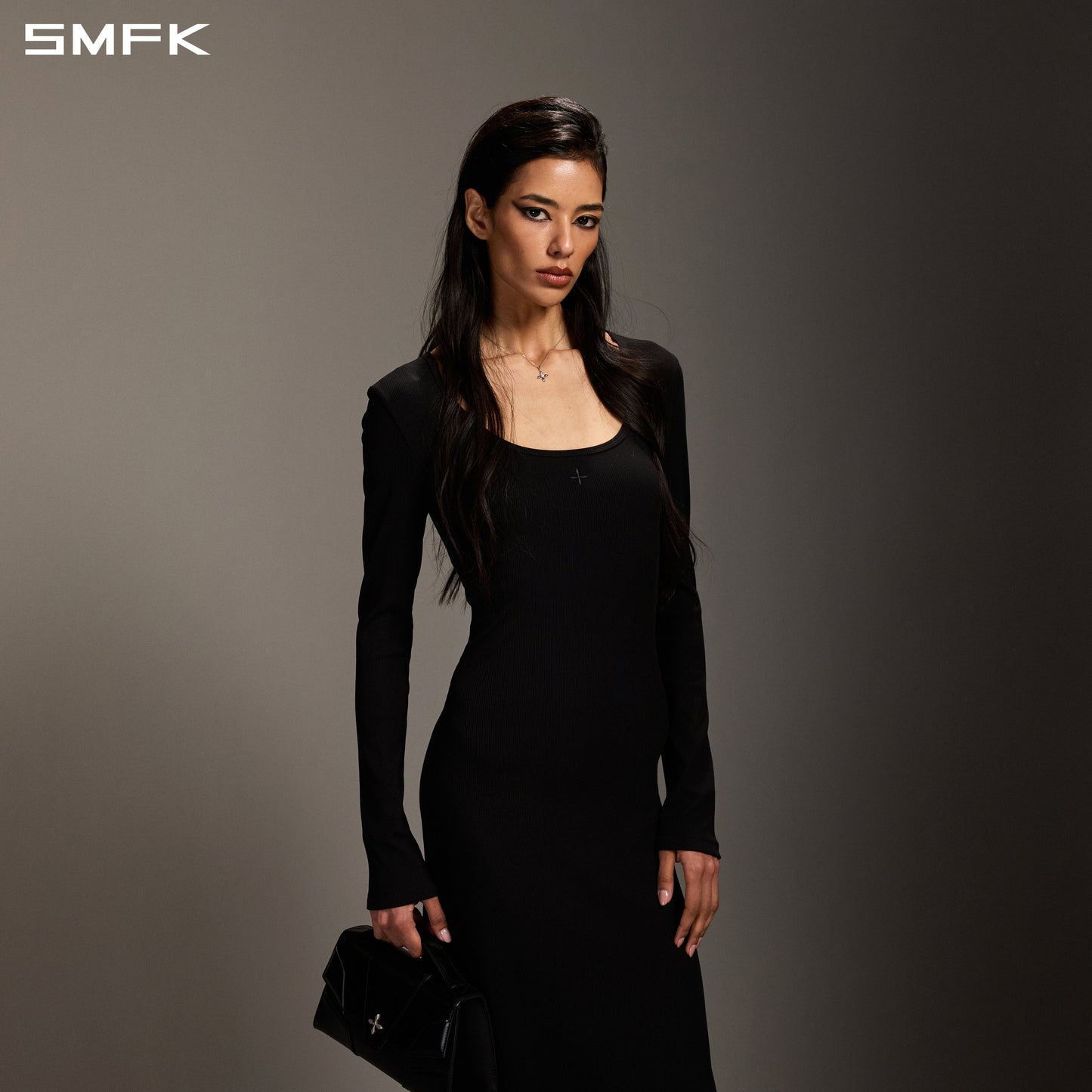 SMFK Vintage Nomadic Silk Long Dress Silk+Cotton Wild Black