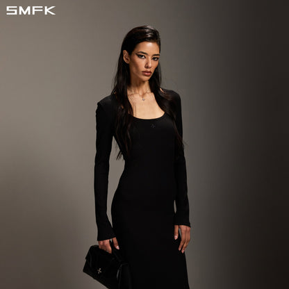 SMFK Vintage Nomadic Silk Long Dress Silk+Cotton Wild Black