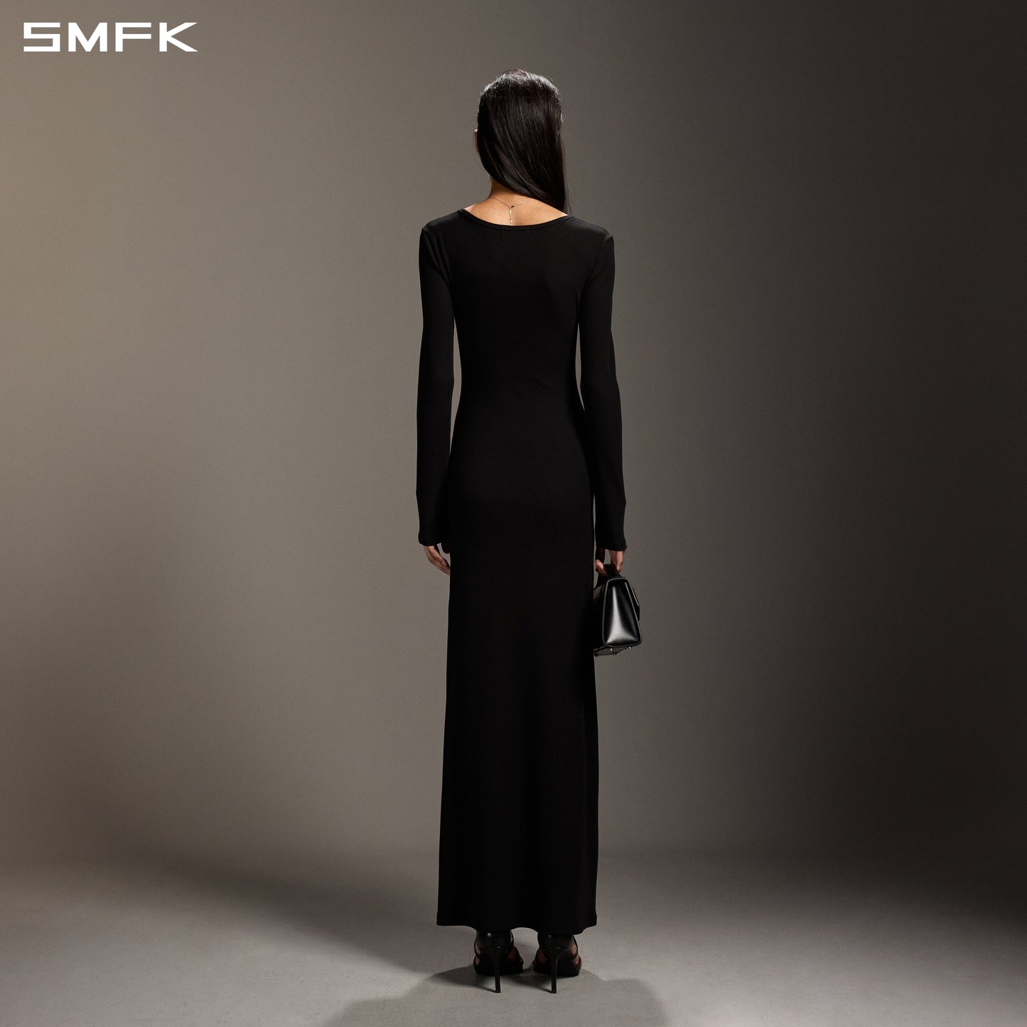 SMFK Vintage Nomadic Silk Long Dress Silk+Cotton Wild Black