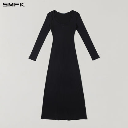 SMFK Vintage Nomadic Silk Long Dress Silk+Cotton Wild Black