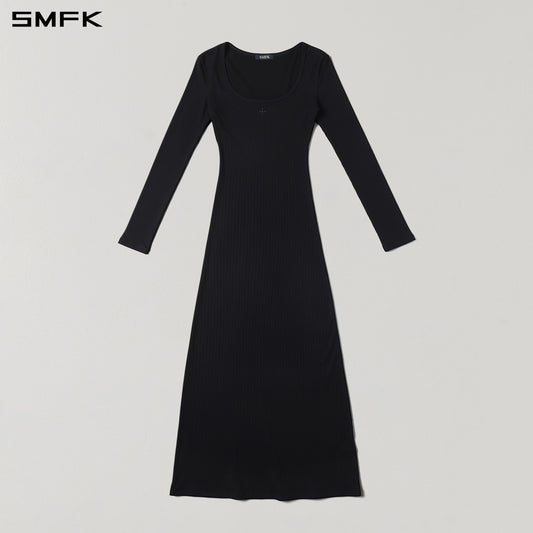 SMFK Vintage Nomadic Silk Long Dress Silk+Cotton Wild Black