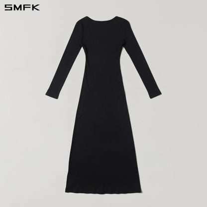SMFK Vintage Nomadic Silk Long Dress Silk+Cotton Wild Black
