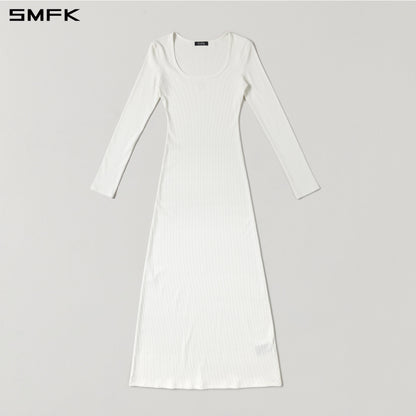 SMFK Vintage Nomadic Silk Long Dress Silk+Cotton Cloud White