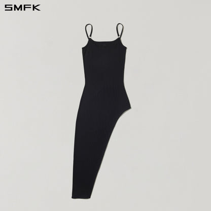 SMFK Vintage Nomadic Silk Asymmetry Camisole Dress Silk+Cotton Wild Black