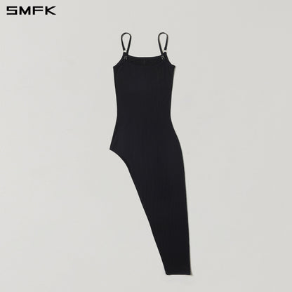 SMFK Vintage Nomadic Silk Asymmetry Camisole Dress Silk+Cotton Wild Black