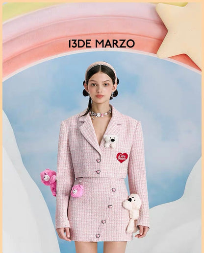 13DE MARZO x CARE BEARS Tweed Short Suit Promise Pink