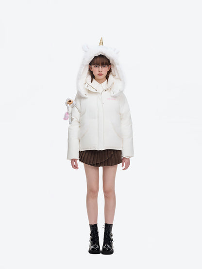 13DE MARZO Unicorn Bear Puffer Jacket White