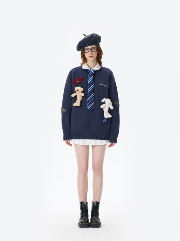 Harry Potter × 13DE MARZO Harry and Weasley Vintage Sweater Navy Blue