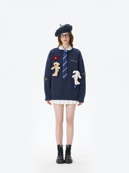 Harry Potter × 13DE MARZO Harry and Weasley Vintage Sweater Navy Blue