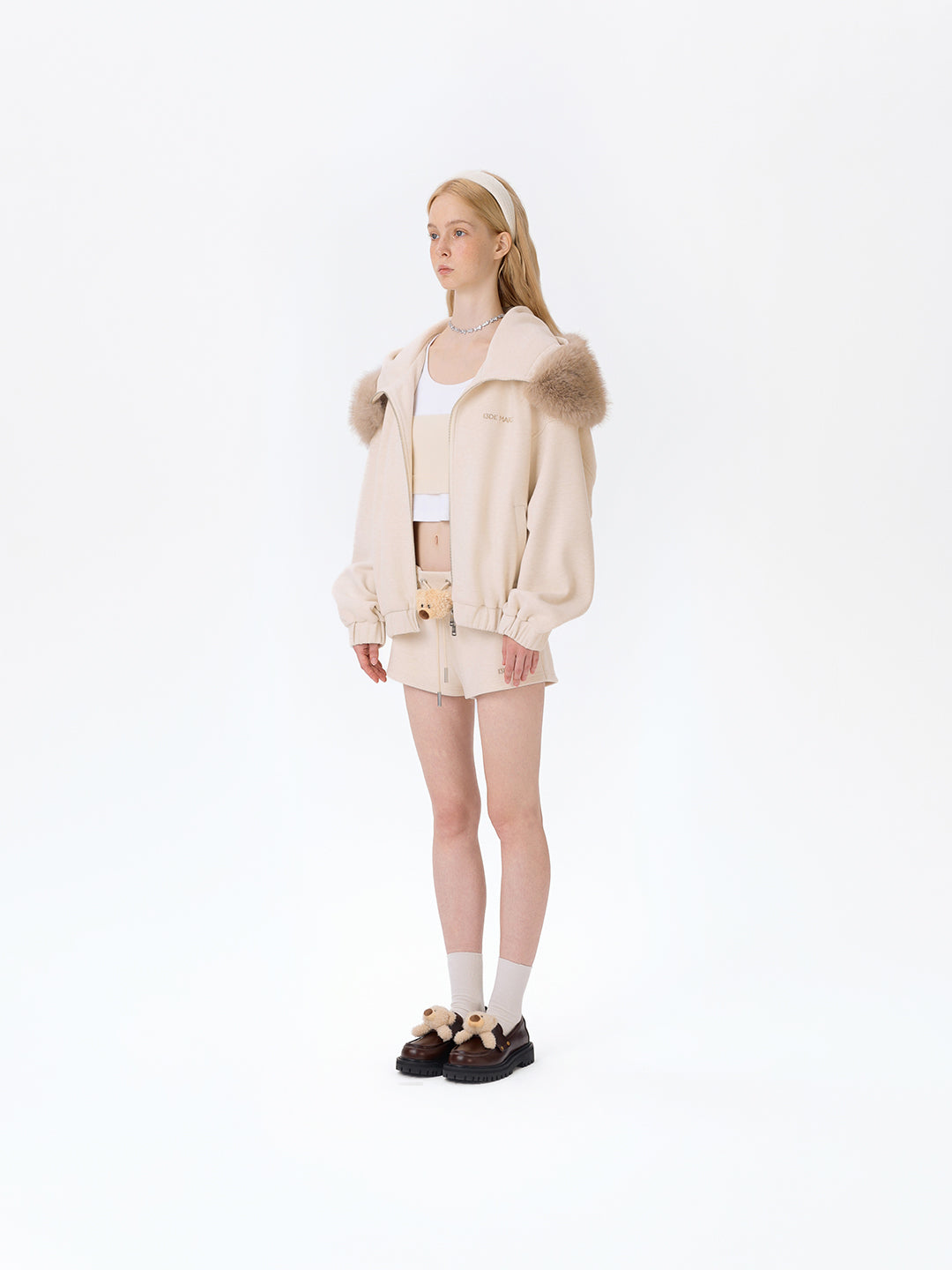 13DE MARZO Doozoo Zipper Hoodie Beige