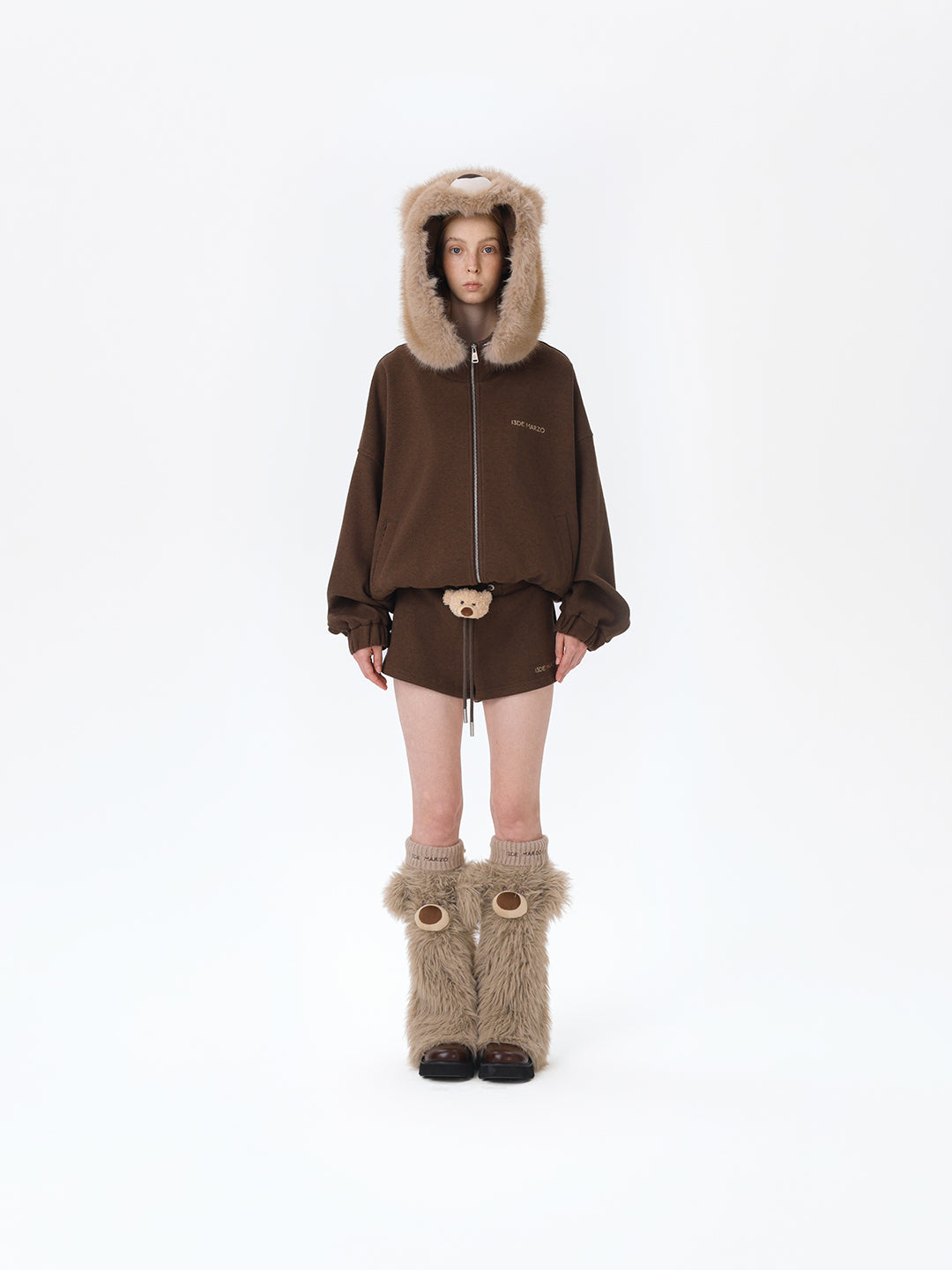 13DE MARZO Doozoo Zipper Hoodie Brown