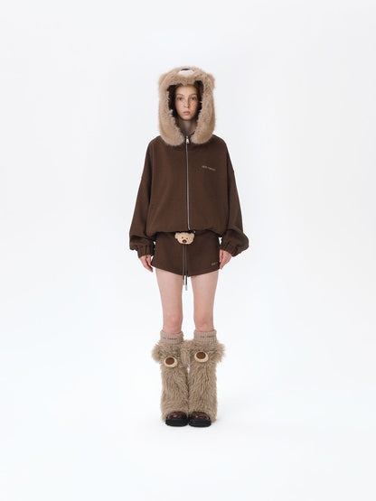 13DE MARZO Doozoo Zipper Hoodie Brown