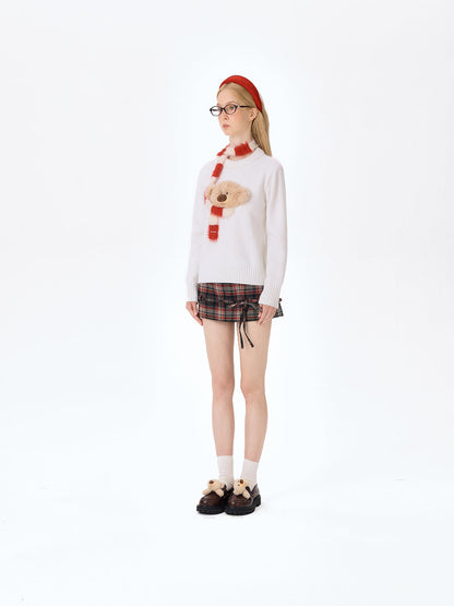 13DE MARZO Bear Thin Scarf Sweater White
