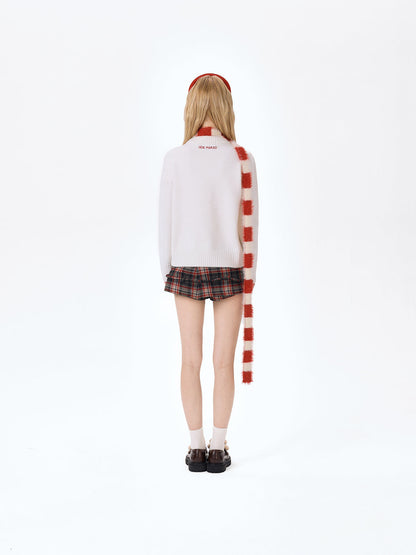 13DE MARZO Bear Thin Scarf Sweater White