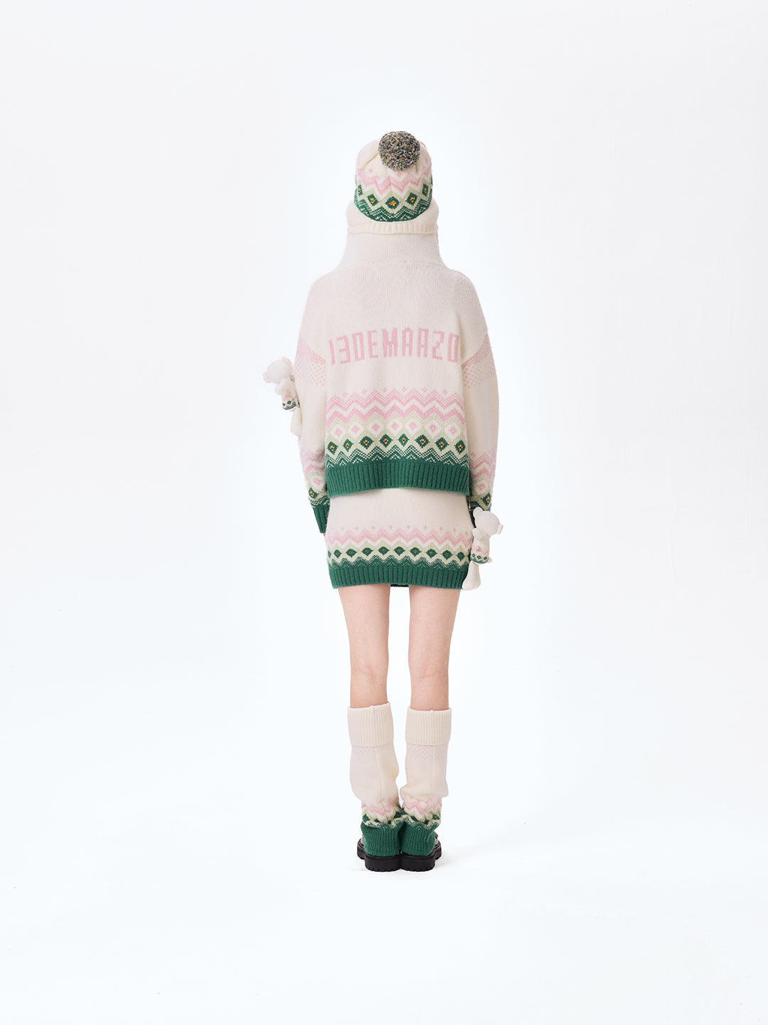 13DE MARZO Fair Isle Bear Cardigan Beige