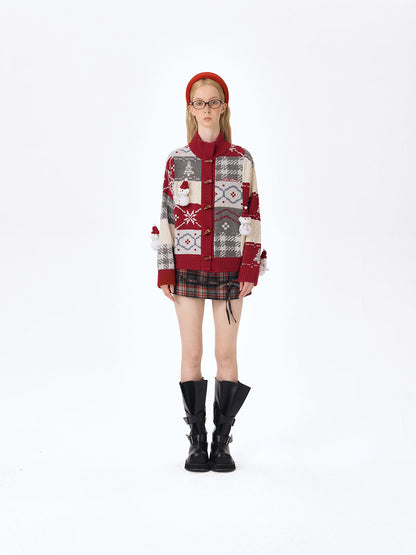 13DE MARZO Snowbear Christmas Cardigan Red