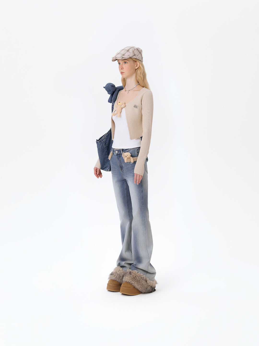 13DE MARZO Bear Denim Jacket  Tote Bag Blue