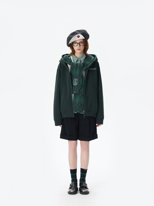 Harry Potter × 13DE MARZO Hogwarts Four Houses Bear Zipper Hoodie Slytherin Green