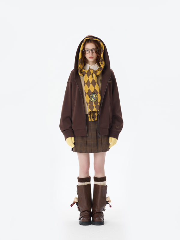 Harry Potter × 13DE MARZO Hogwarts Four Houses Bear Zipper Hoodie Hufflepuff Yellow