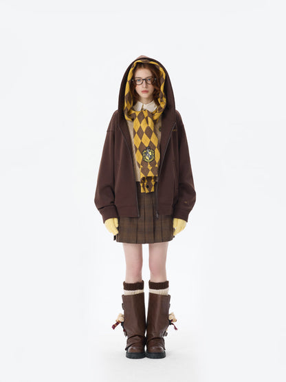 Harry Potter × 13DE MARZO Hogwarts Four Houses Bear Zipper Hoodie Hufflepuff Yellow