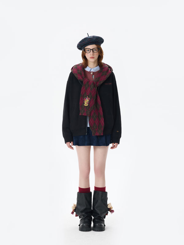 Harry Potter × 13DE MARZO Hogwarts Four Houses Bear Zipper Hoodie Gryffindo Red