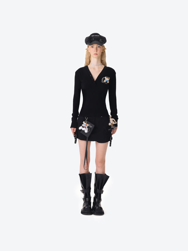 13DE MARZO Bear Knit Fit Hoodie Black