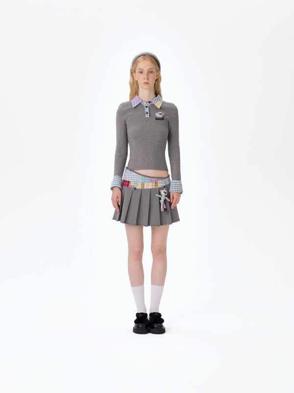 13DE MARZO Plaid Bear Patch Fit Skirt Gray