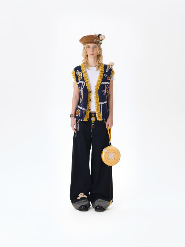 13DE MARZO Tailor Bear Tools Knit Vest Navy Blue