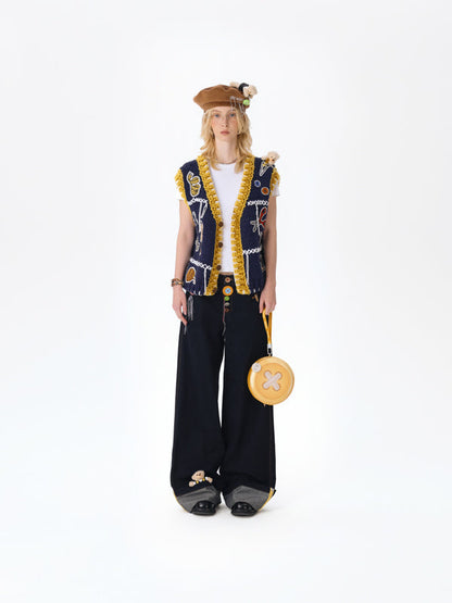 13DE MARZO Tailor Bear Tools Knit Vest Navy Blue