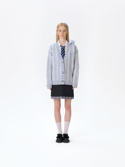 13DE MARZO Bear Yarn Weave Cardigan Blue