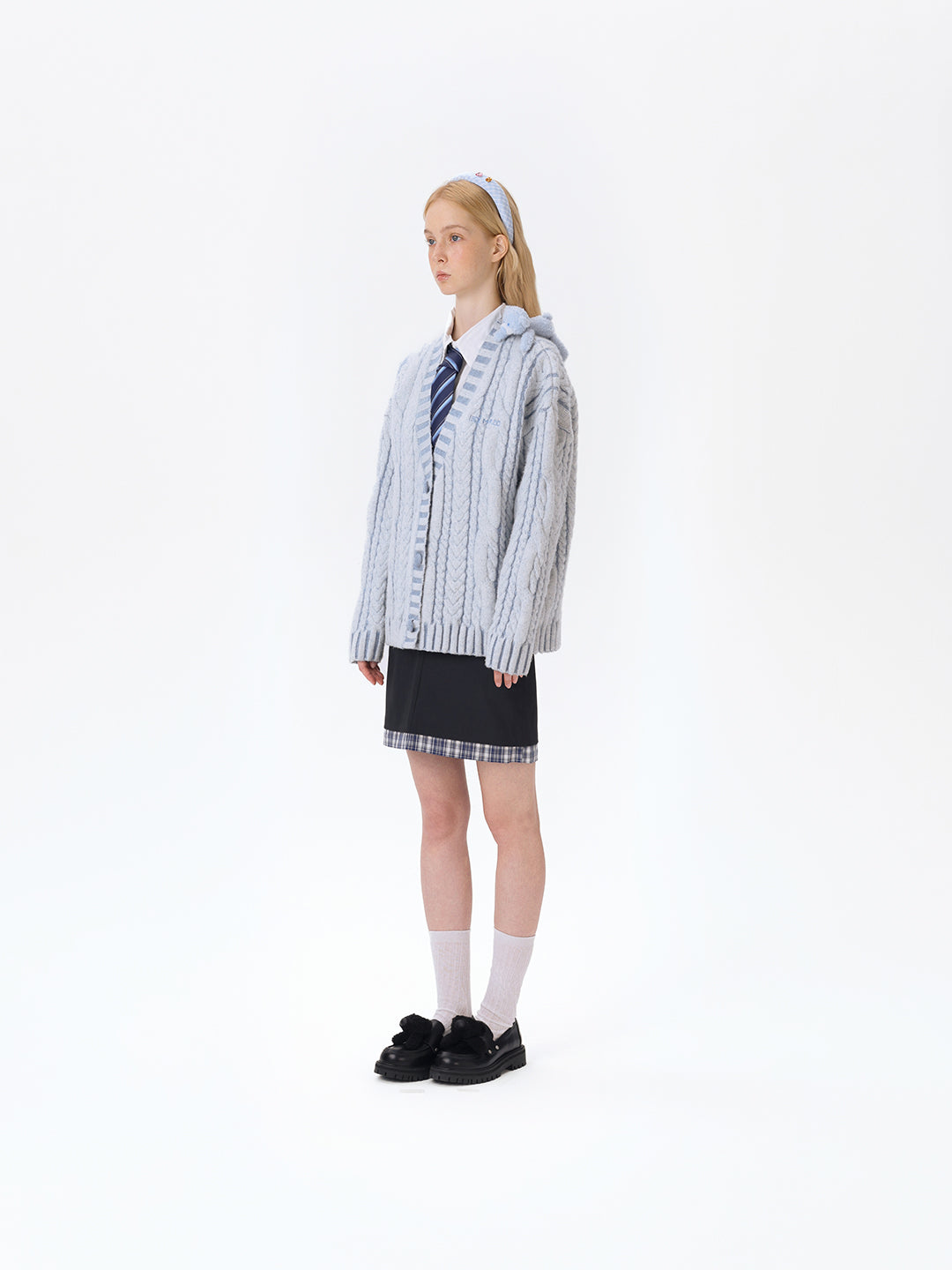 13DE MARZO Bear Yarn Weave Cardigan Blue